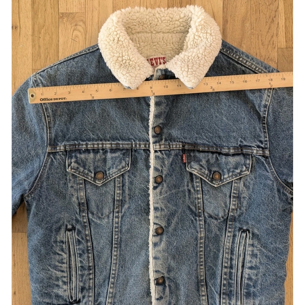 VTG 80s Levis Sherpa Lined Denim Trucker Jacket USA Made 70608 42R Streetwear - Picture 4 of 16